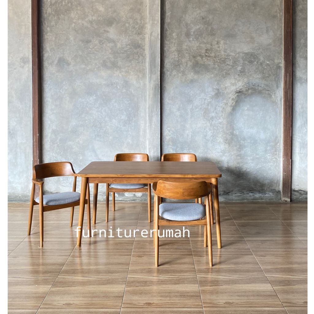 meja makan 4 kursi kursi kayu jati minimalis, set meja makan kayu jati 4 kursi minimalis