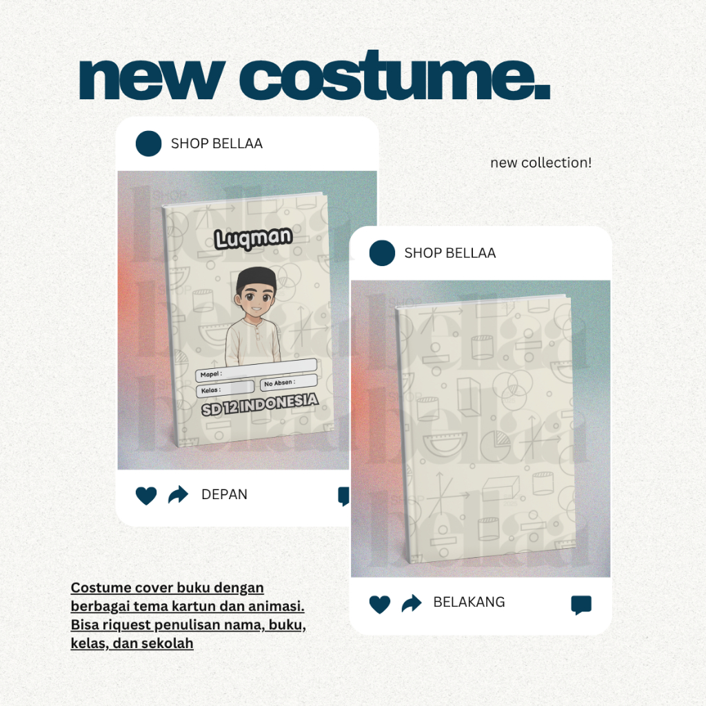 

COSTUME COVER BUKU LUCU & UNIK UNTUK ANAK - PAUD, SD, SMP, SMA (bagian 5 #1)