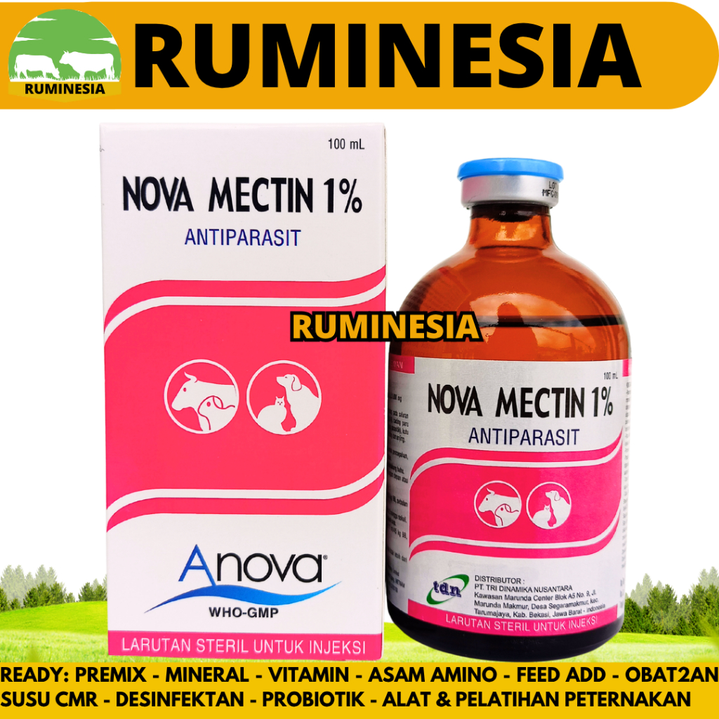 NOVA MECTIN 1% 100ml - Obat Anti Parasit Hewan Gatal Scabies Gudig Kutu Cacing Hewan Sapi Kambing Do