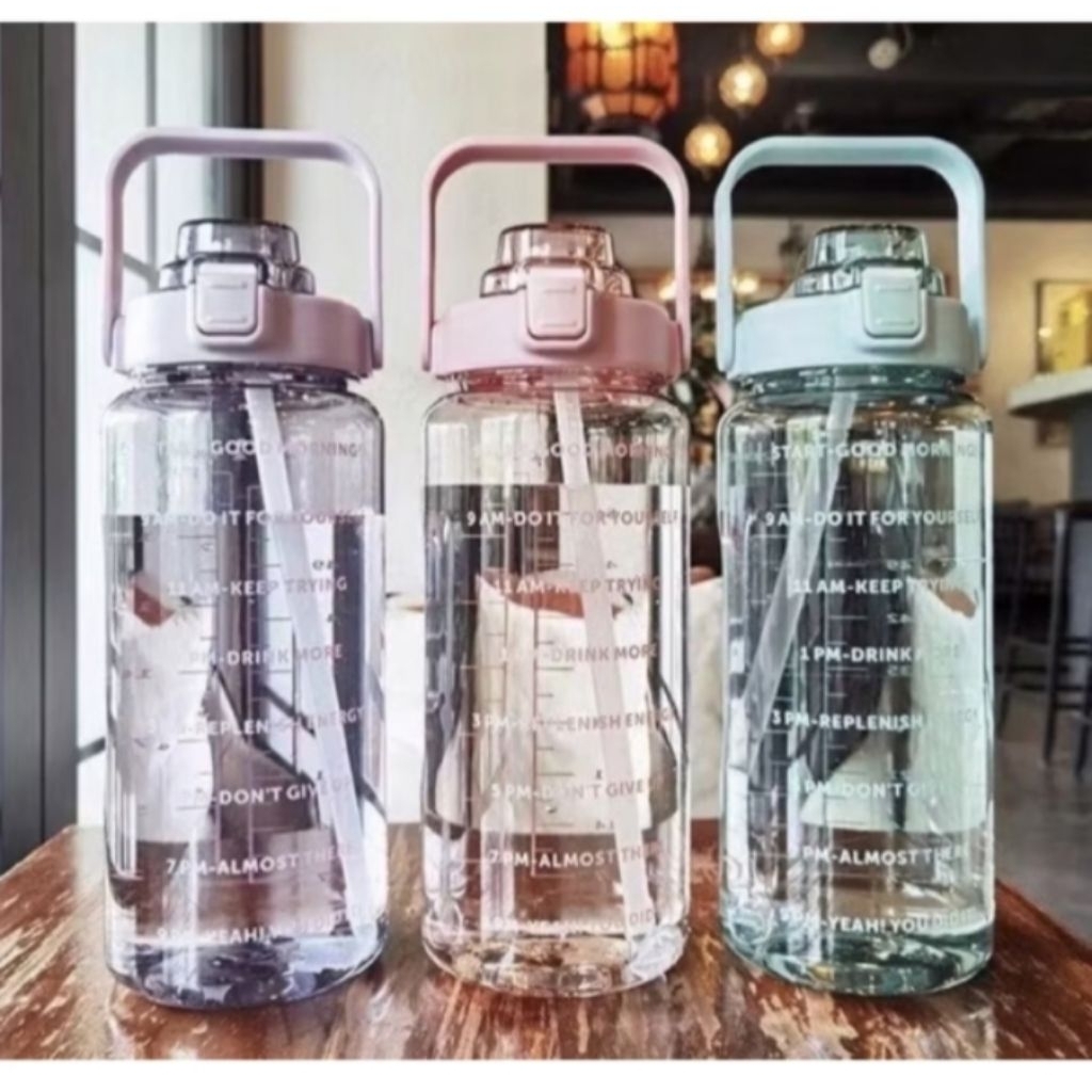Botol Minum Jumbo 2 Liter Motivasi Penanda Waktu Tritan Quifit Handle Bening 2000 ML