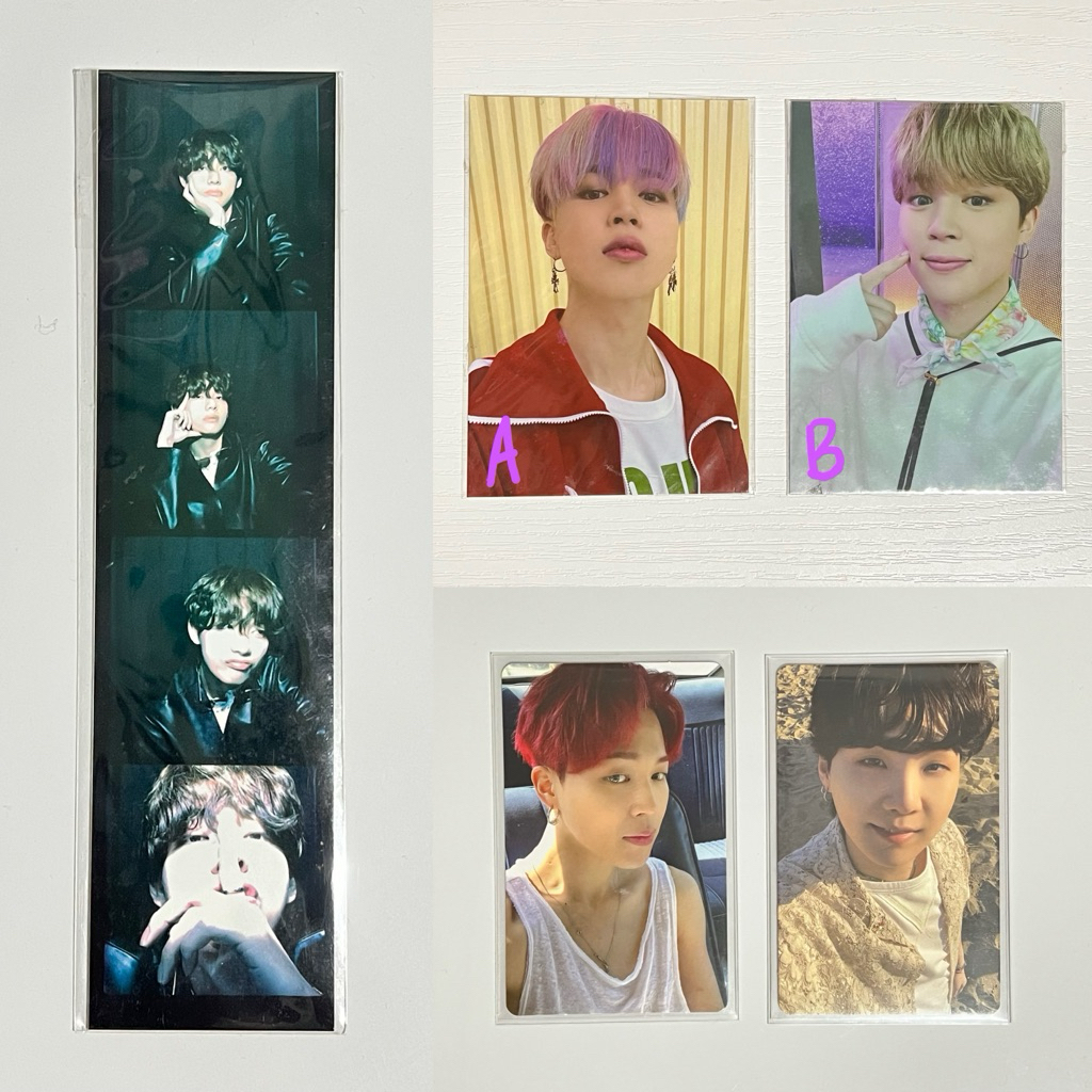 mpc pc photocard pob photostrip bts taehyung v jimin suga yoongi cardigan cardi butter peaches pajam