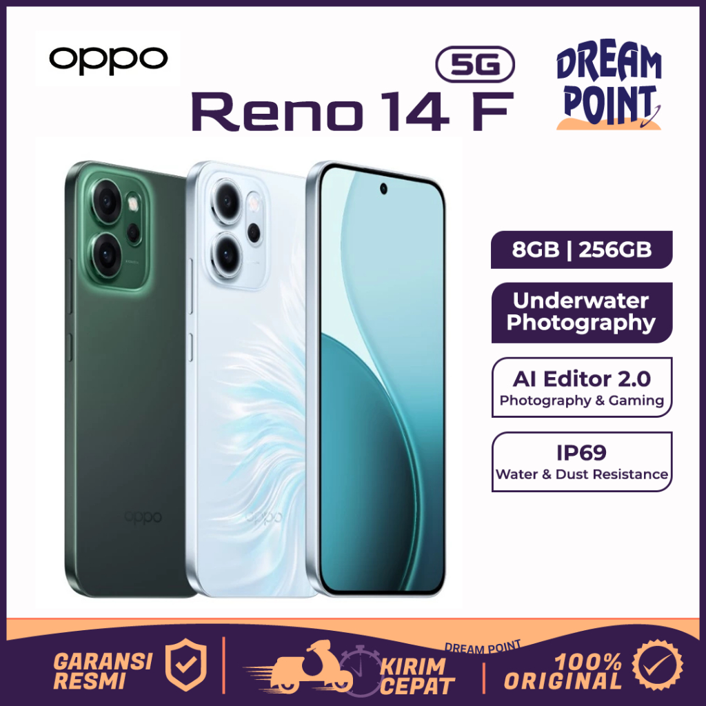 OPPO Reno 14F 5G 8GB/256GB Underwater Photography AMOLED Oppo HP Terbaru 2025 Original Garansi Resmi
