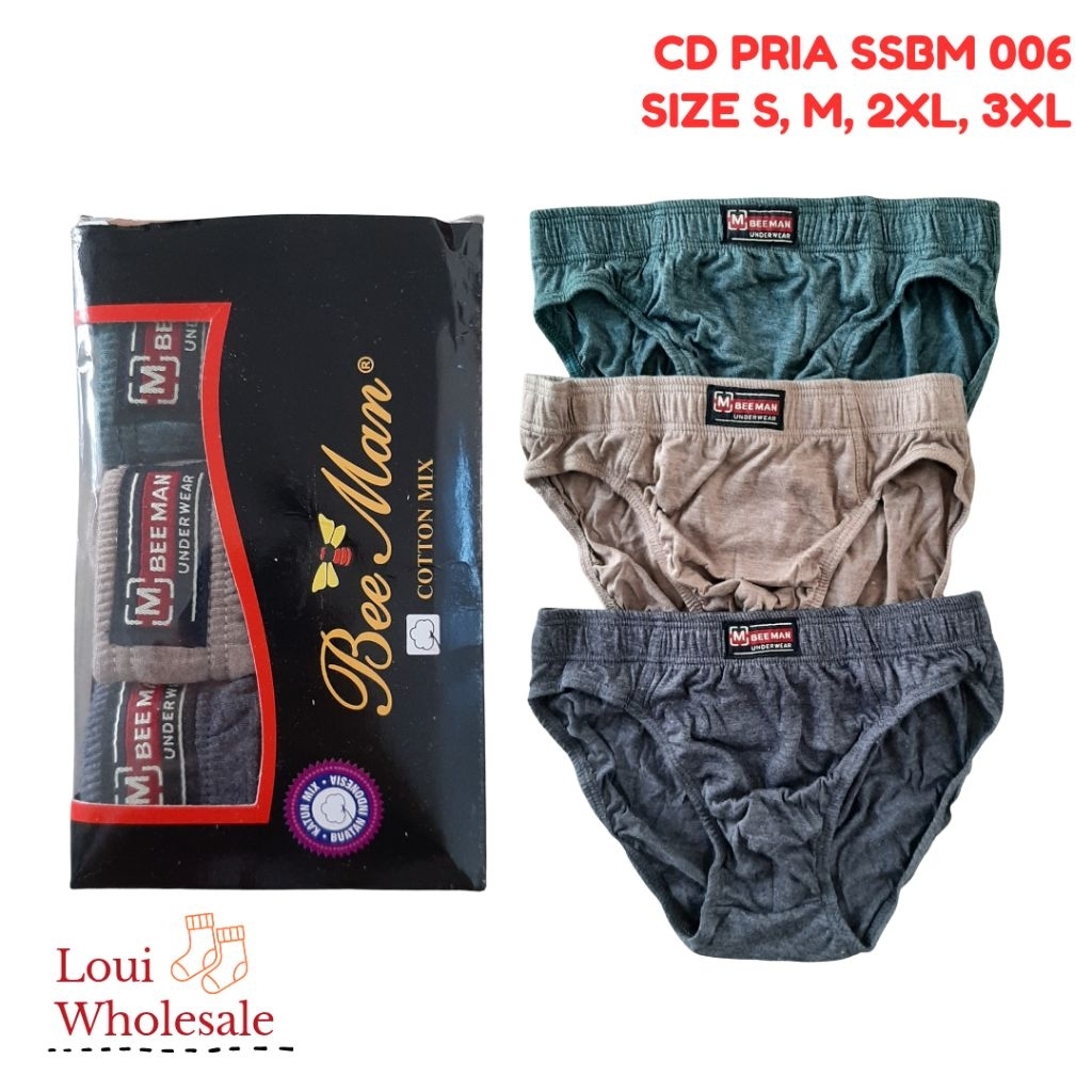 3 pcs Celana Dalam Pria Bee Man / Celana Dalam Laki-Laki Bahan Katun SSBM 006
