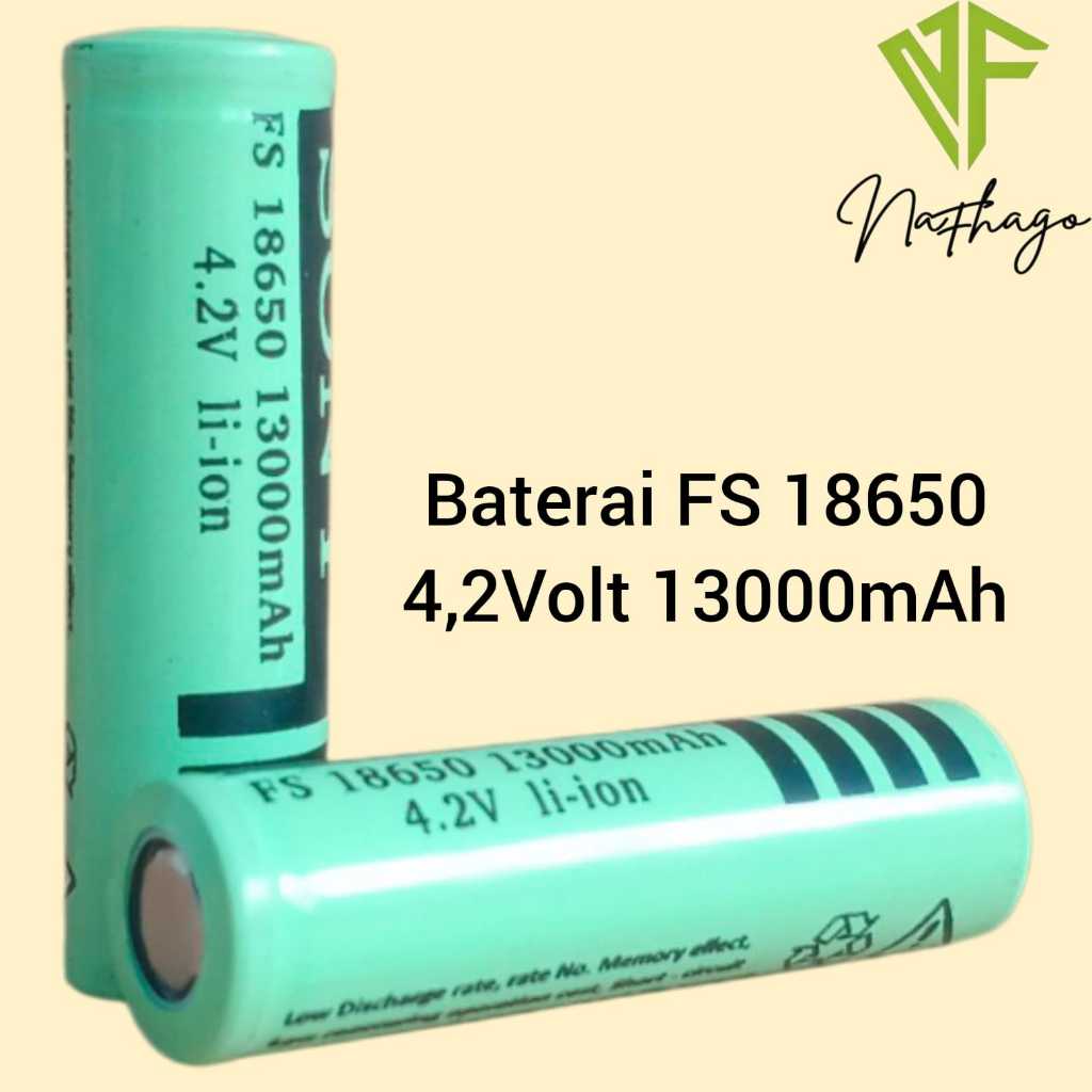 Baterai Charger Atau Baterai Cas Li-ion FS 18650 Hijau Muda 4.2Volt 13000mAh Isi 2 pcs