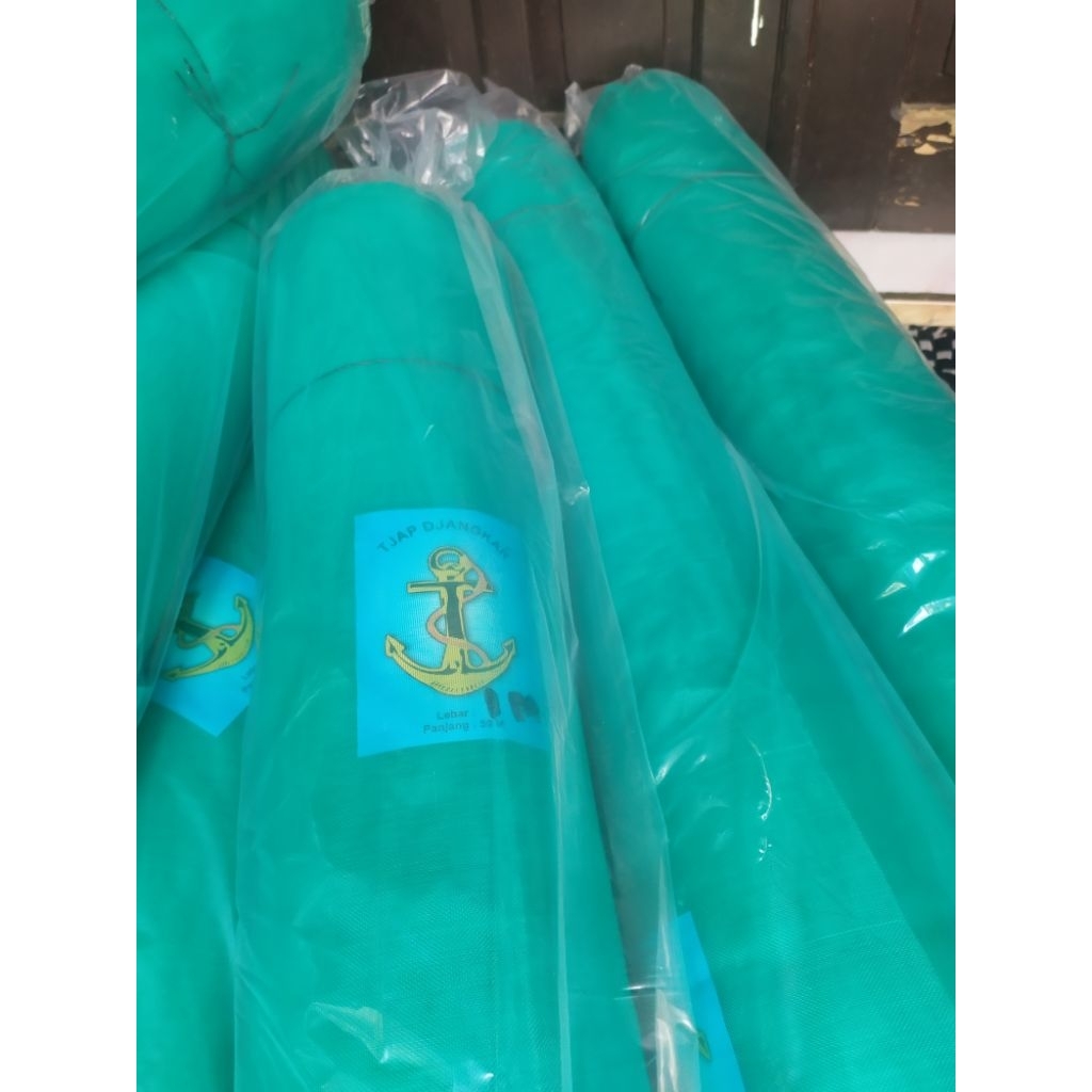 Waring hijau/waring kasa Hijau 1 rol panjang 50 meter cap jangkar (Tampa sambung)-cap marlin (sambun