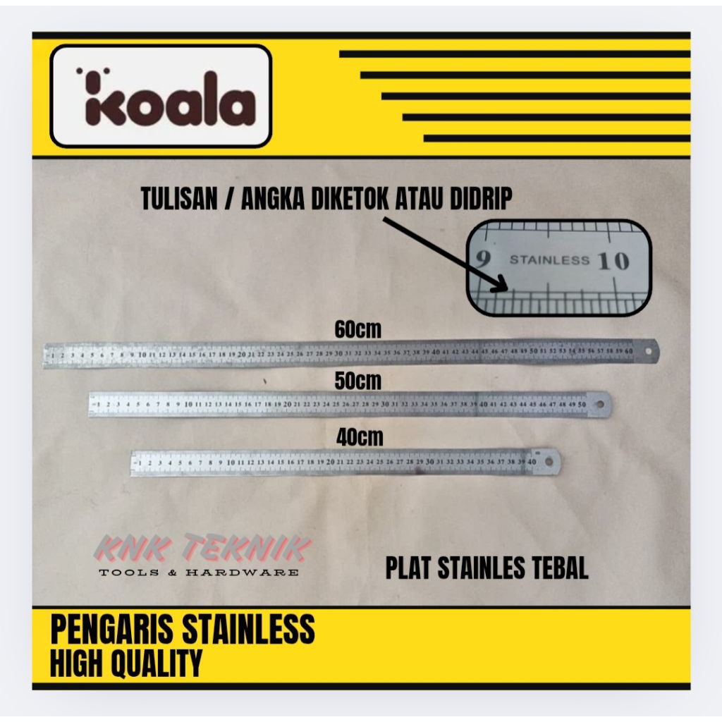 

Pengaris Mistar Meteran Stainles 40cm, 50cm, 60cm Koala