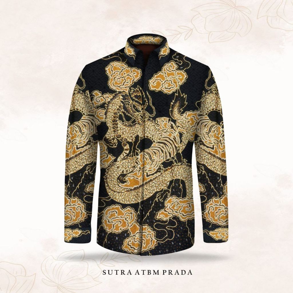 kain batik tulis pria kain batik tulis sutera atbm prada emas motif naga. er