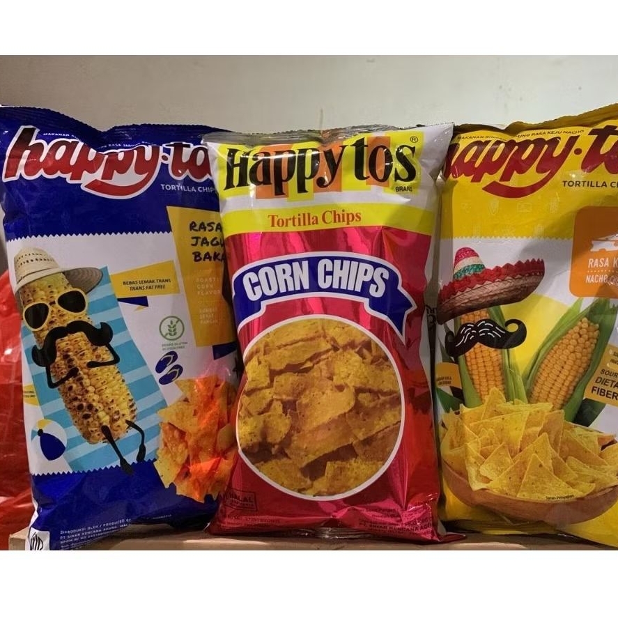 

Happytos tortilla snak chips merah/kuning/biru 140gr keripik jagung