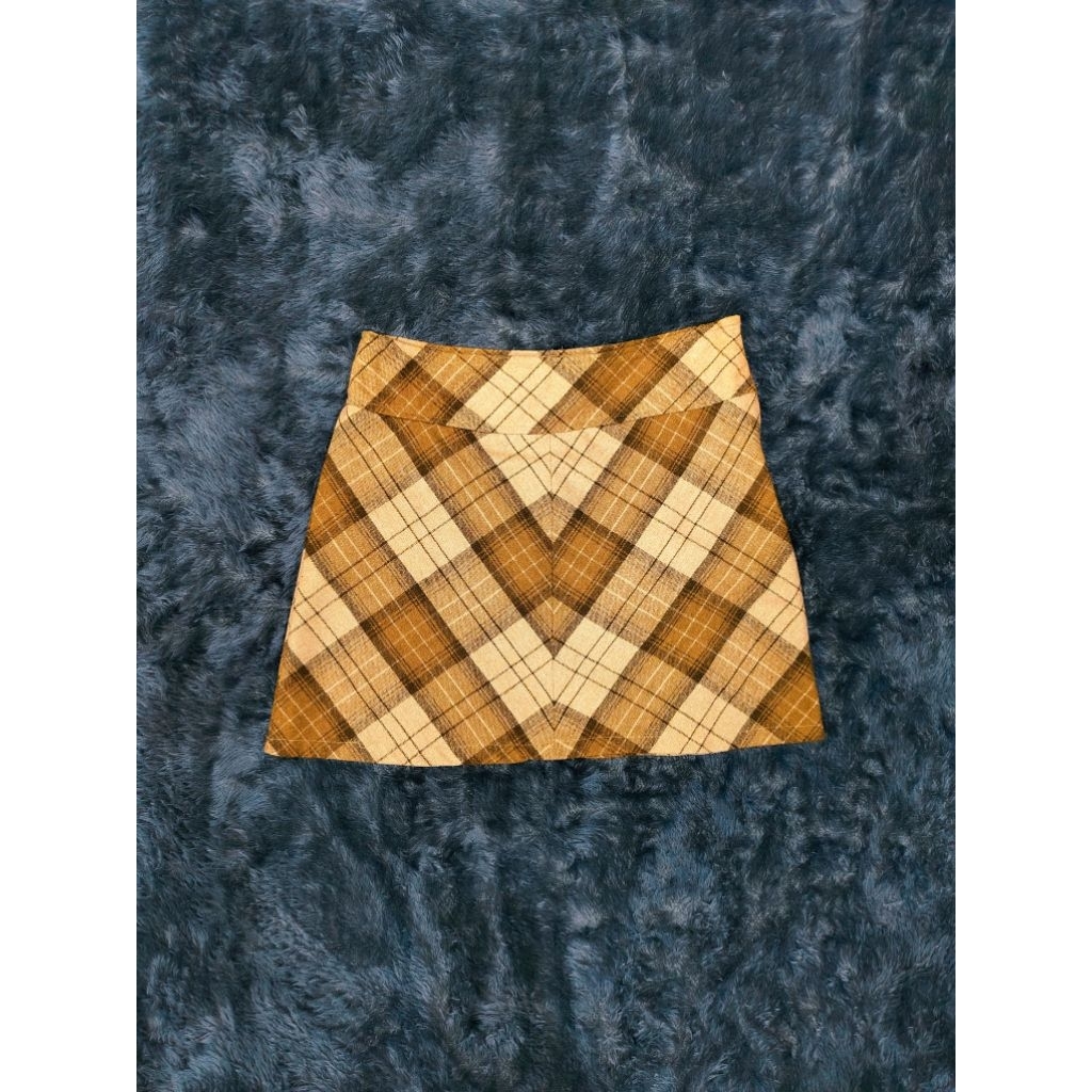 Chic Simple Wool A-Line Brown Mini Plaid Skirt/ Short Skirt/ Rok Pendek Wanita Bahan Wool Motif Tart