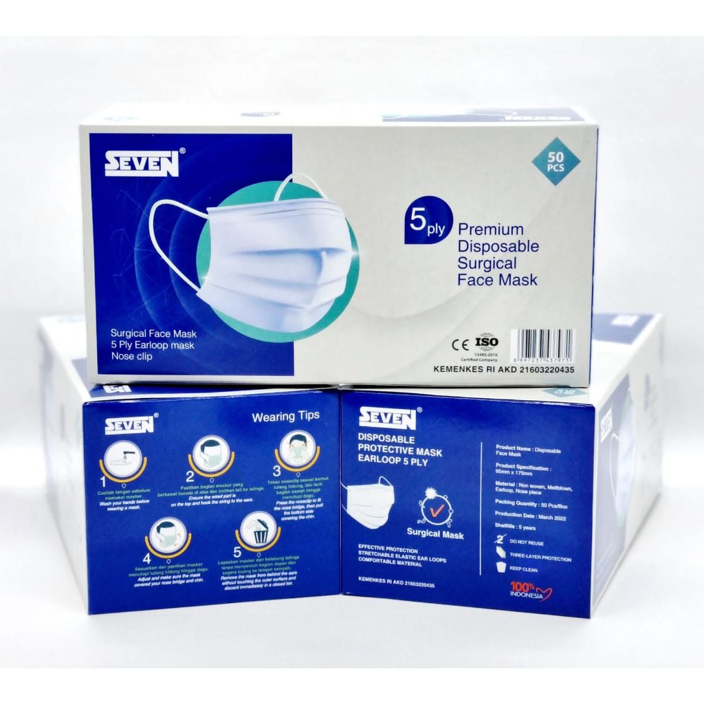 Murah Masker Seven Surgical Premium 5ply isi 50 / Masker Medis 5 ply