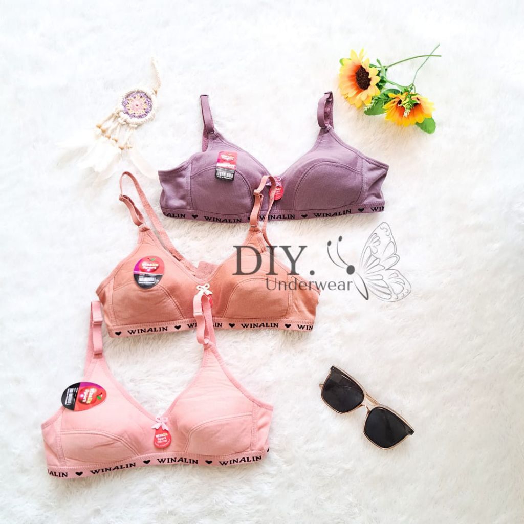 Harga Diskon 3 PCS BH Bra Sport Winalin Wanita Dewasa Remaja Tanpa Kawat dan Ukuran 36 38 40 42 Berk
