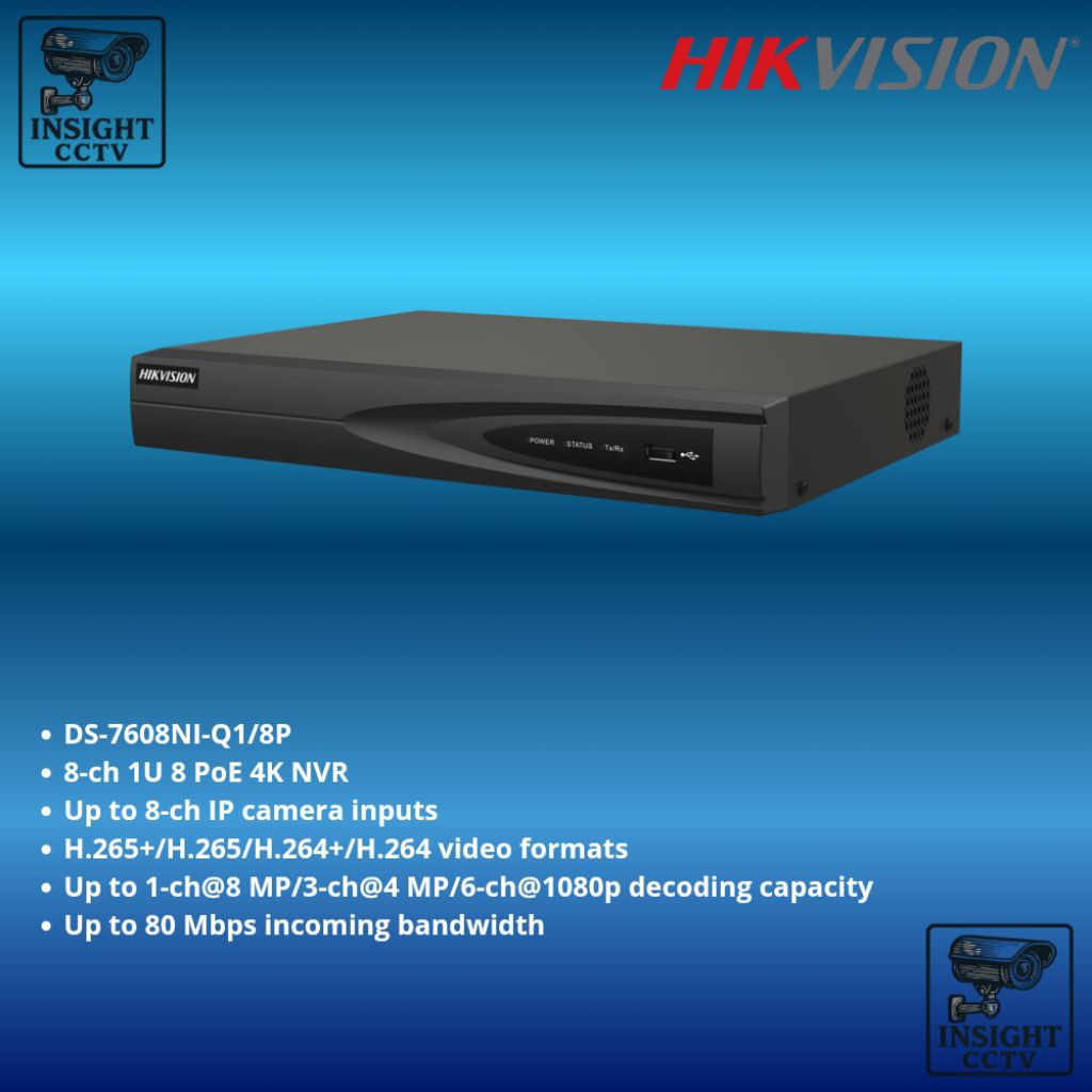 HIKVISION NVR 8 CHANNEL POE DS-7608NI-Q1/8P NVR 8CH POE HIKVISION 1 HARDDISK 8 PORT POE INCLUDE