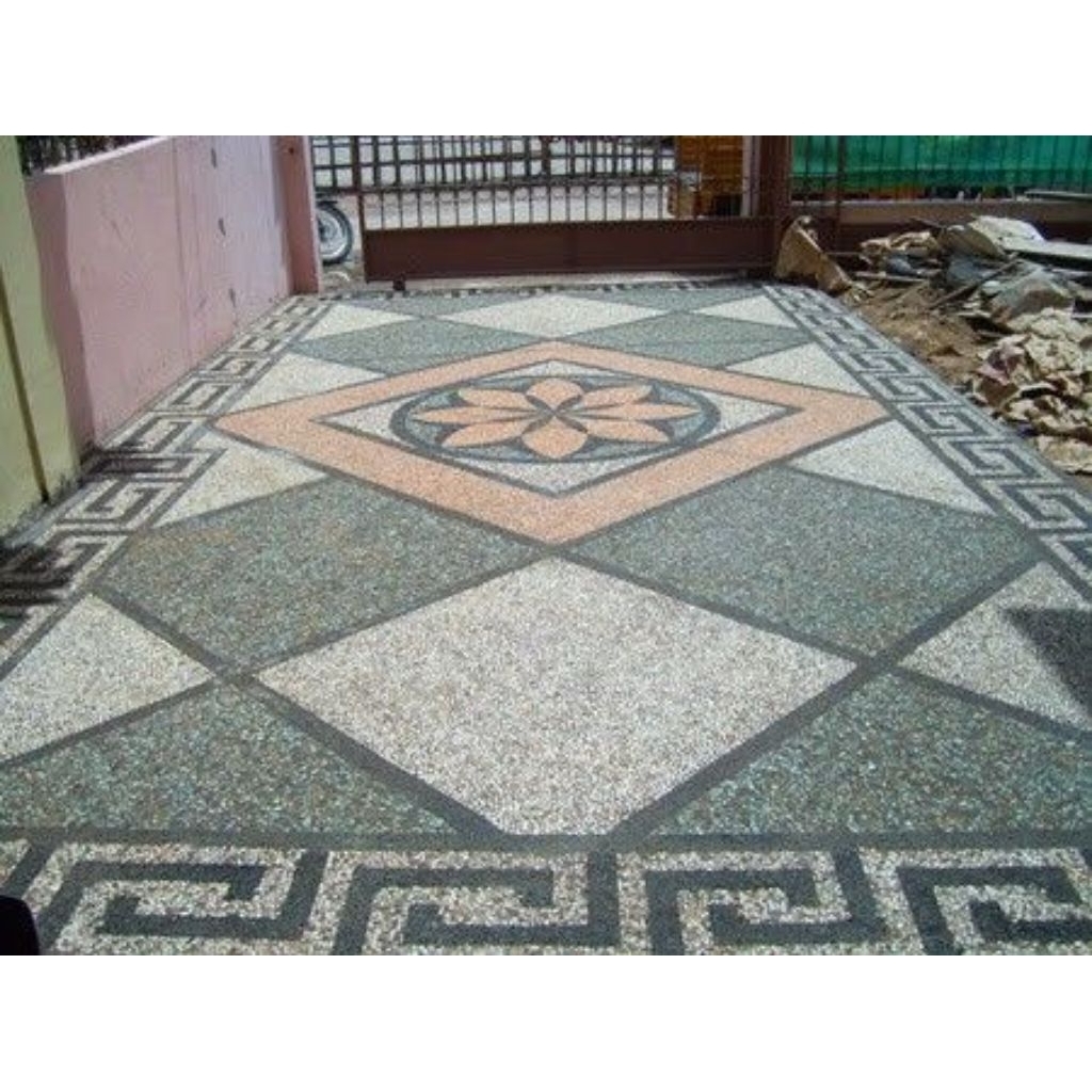 lantai carport garasi batu sikat motif