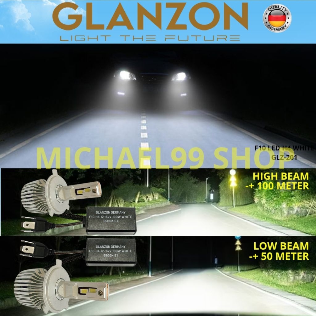 LAMPU LED MOBIL TOYOTA YARIS H4 12V 100WAT GLANZON GERMANY ORIGINAL OEM - LAMPU HEADLAMP LED YARIS -