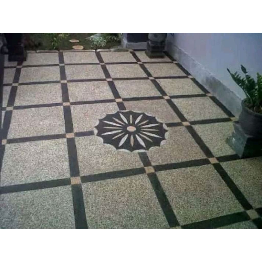 lantai carport garasi batu sikat motif