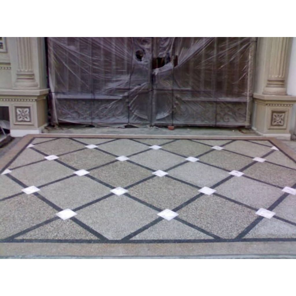 lantai carport garasi batu sikat motif