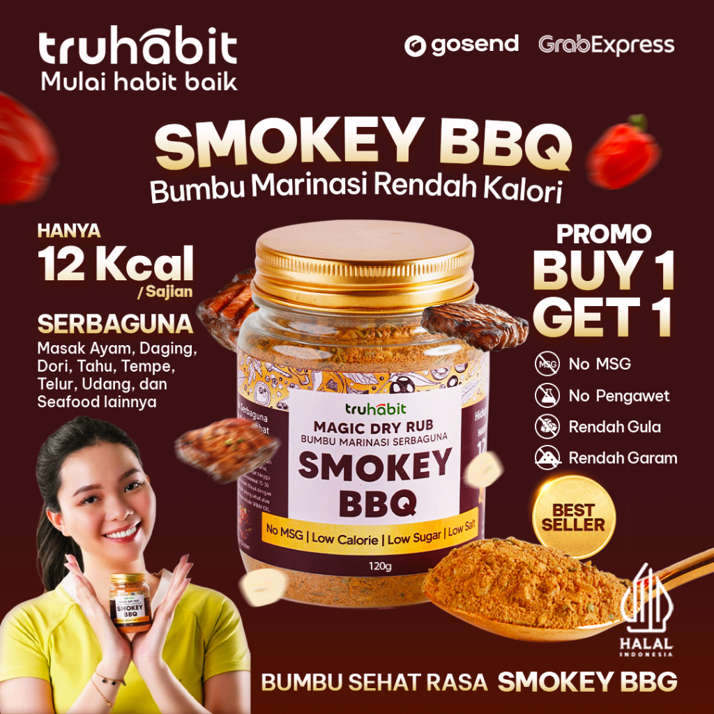

TRUHABIT: MAGIC DRY RUB - Smokey BBQ | Bumbu Diet | Bumbu Instan | Dry Rub Bumbu Marinasi Ayam & Daging Diet | Bumbu Dapur Bubuk Lengkap Tanpa MSG & Pengawet | Rendah Kalori