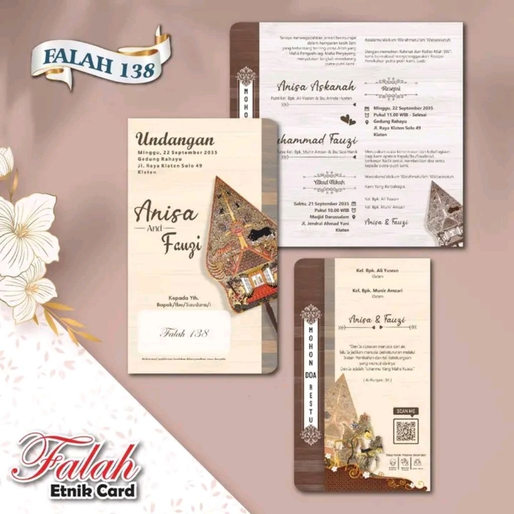cetak undangan pernikahan murah kekinian | undangan kekinian elegan | undangan wayang Falah 138