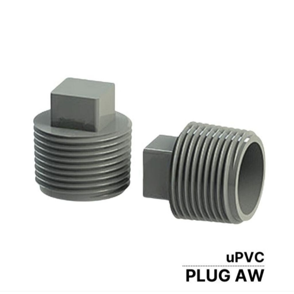 Plug PVC AW 1 inch Dop Drat Luar PVC AW 1" Cap Drat Luar PVC JIS 1 inch Tutup Drat Pipa PVC Abu-Abu 
