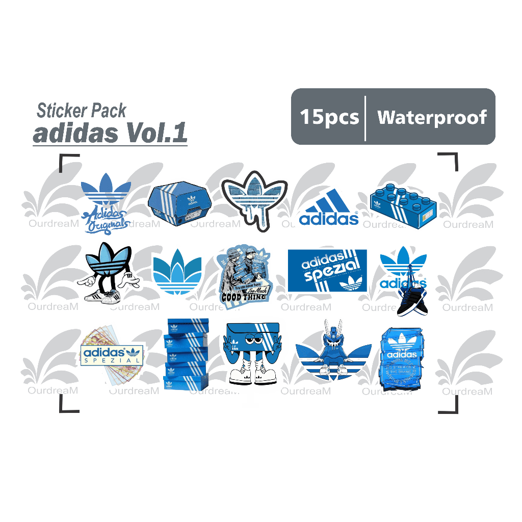 

stiker adidas Vol.1 - isi 15 pcs sticker pack tumbler helm waterproof medium size
