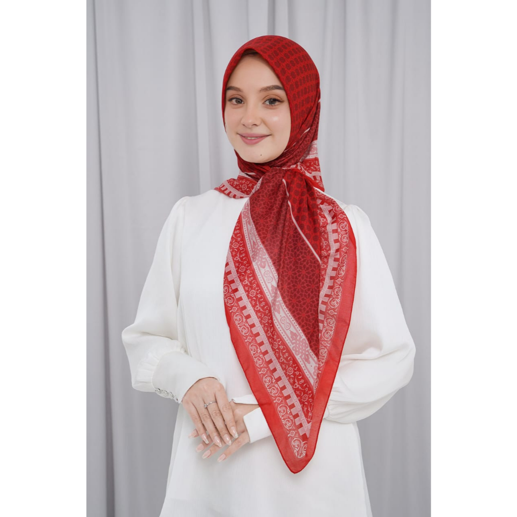 hijab merah putih MANDJHA By IVAN GUNAWAN-Jilbab Hijab Segi Empat Voal Premium ORIGINAL MANDJHA