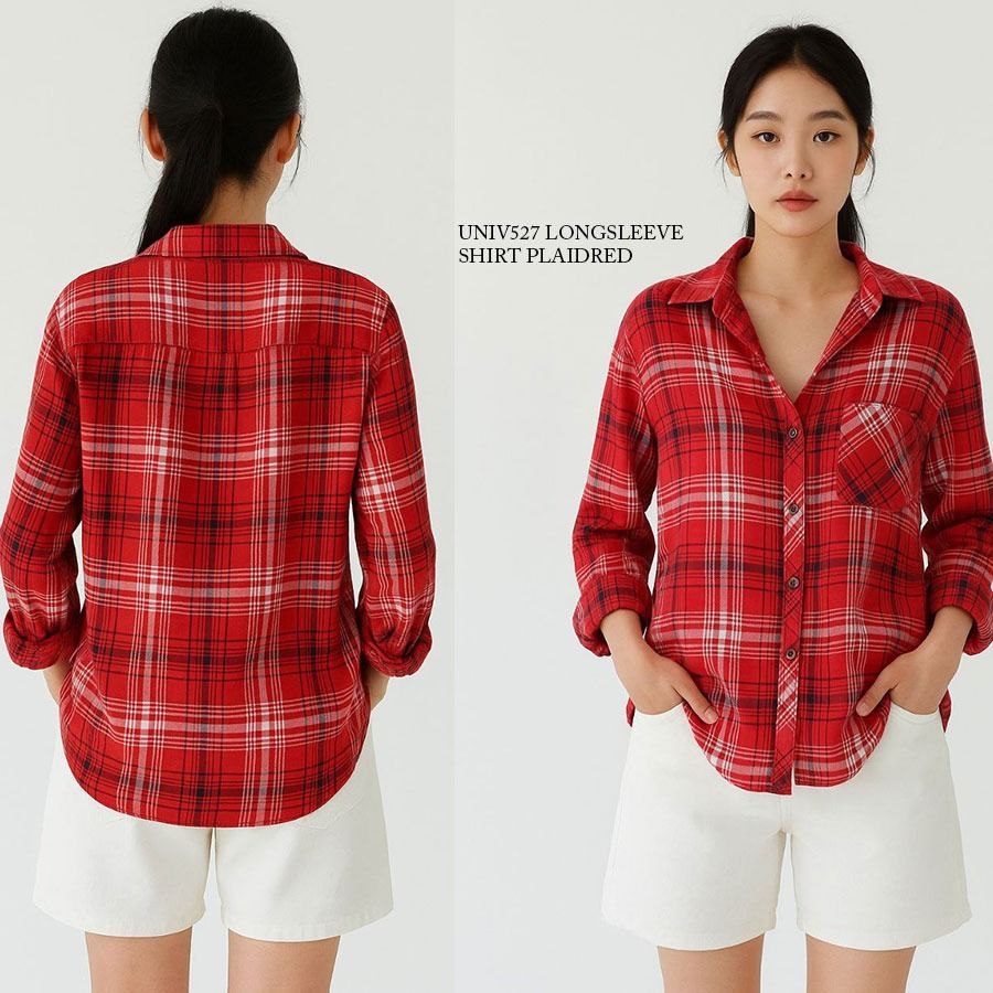 [shp] UNIVERSAL THREAD 527 Long-Sleeve Shirt - Plaid Red - Baju Atasan Kemeja Motif Kotak Kotak Leng