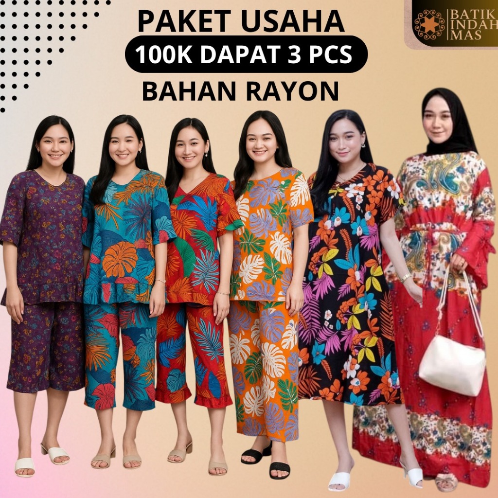 Paket Usaha Baju Tidur Wanita 3PCS Gamis, Daster, Piyama, Setelan Rayon Harga Murah | Bahan Rayon Ad