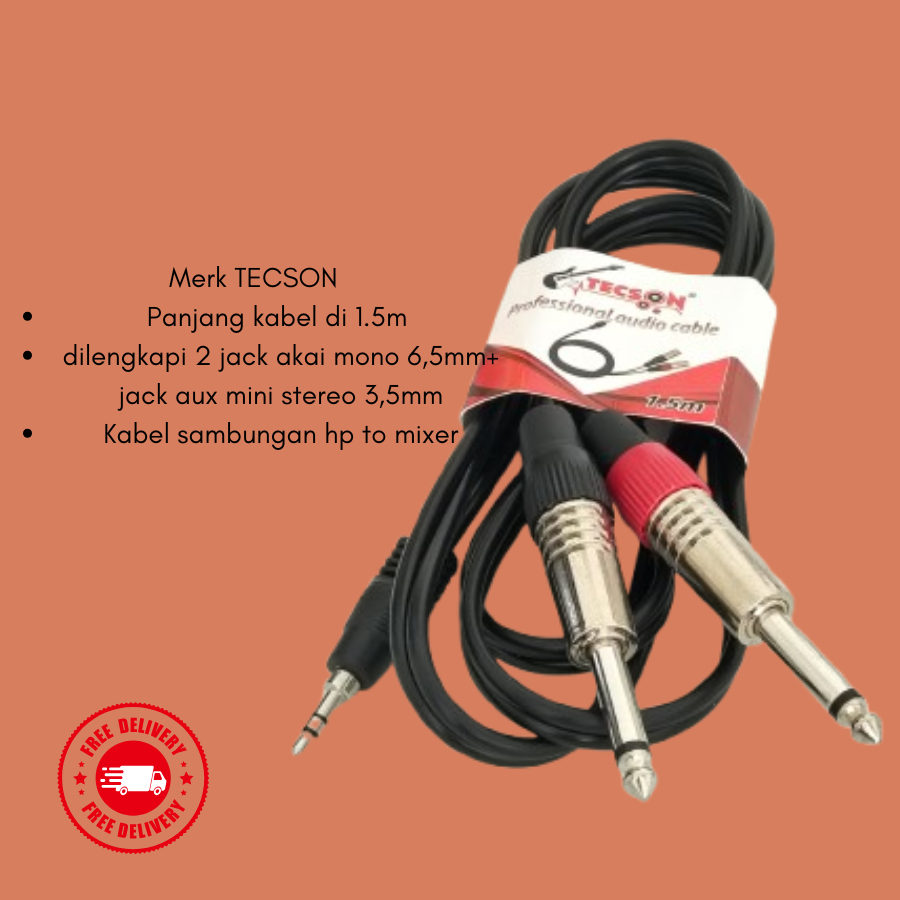 Kabel hp ke mixer/Kabel 2 jack akai mono to jack mini stereo 3.5mm