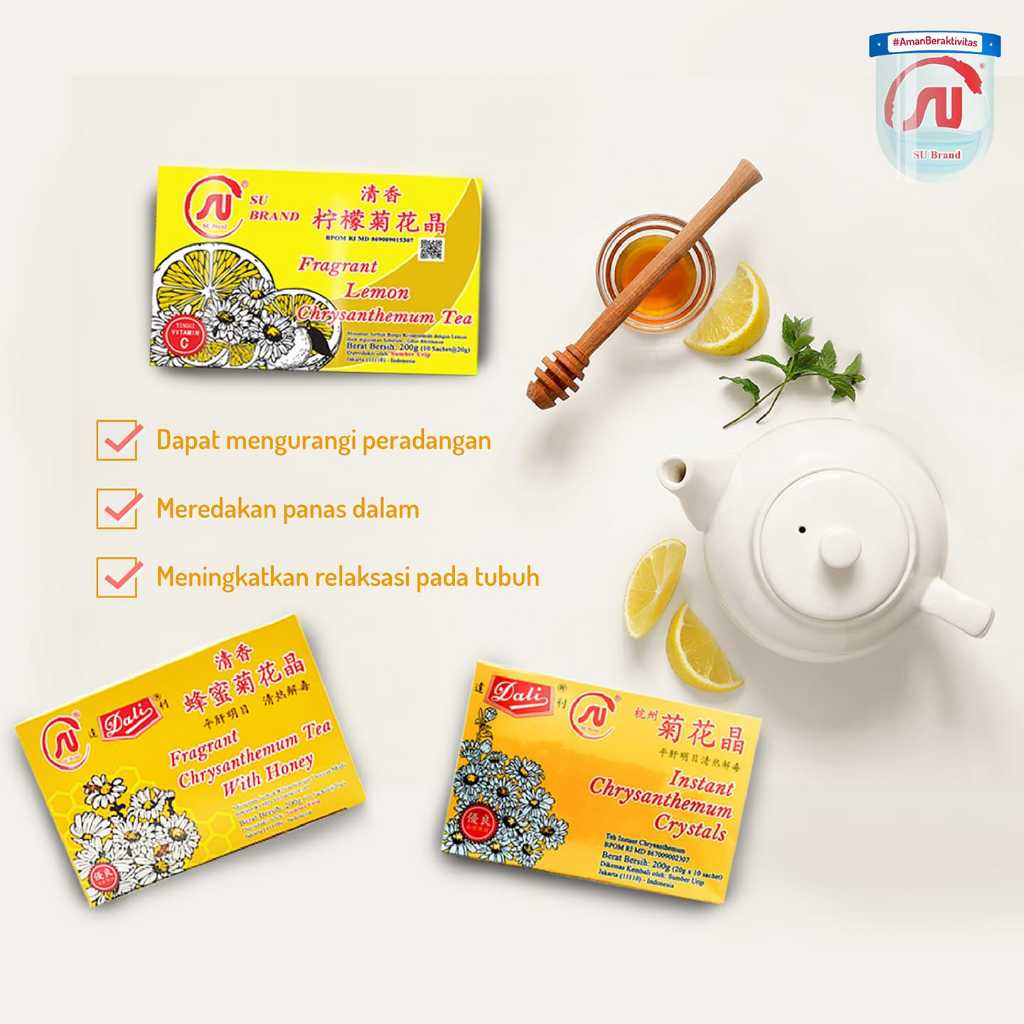 

Minuman Serbuk Krisantemum Instant / Herbal Drink Isi 10 Varian Spic Chrysanthemum with Honey, Nanfeng, Su Brand Dali, Shen Ling, Ge Xiang Wen Lo Han Kuo / Guo Infusion