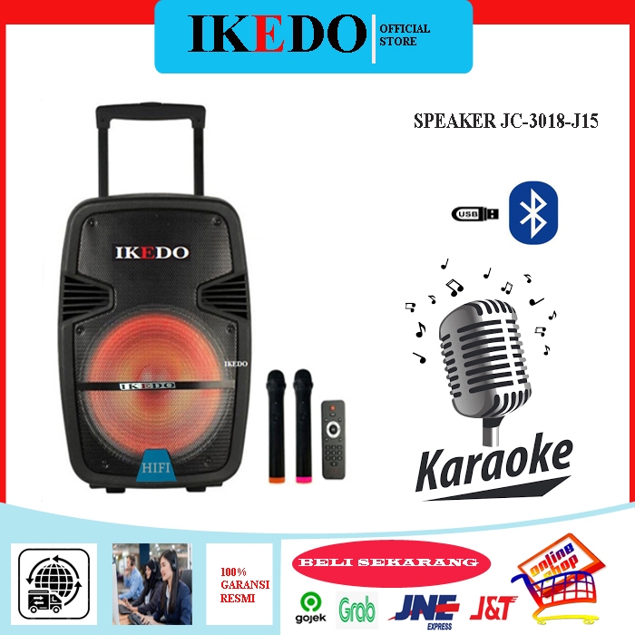 SPEAKER TROLLY BLUETOOTH PORTABLE 15 INCH IKEDO JC-3018-15
