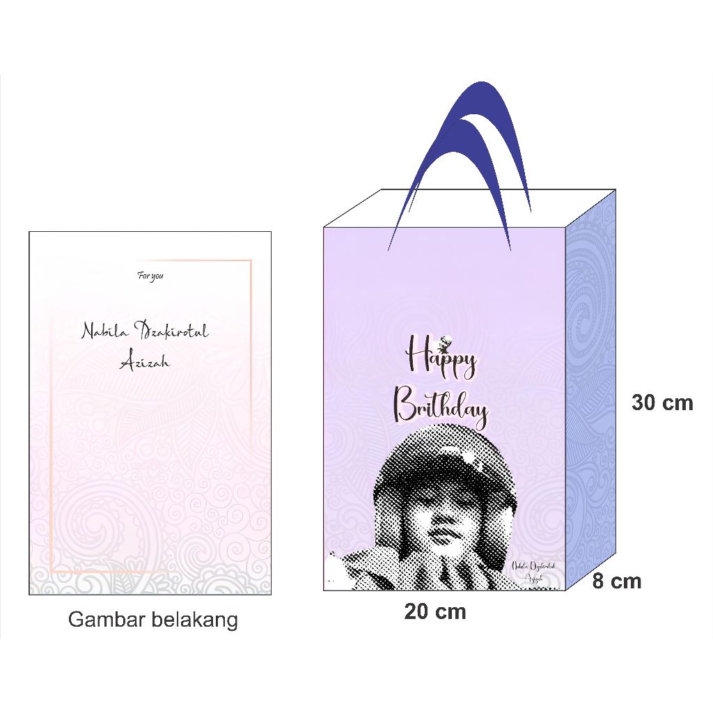 

paperbag custom pxlxt = 20x8x30 cm