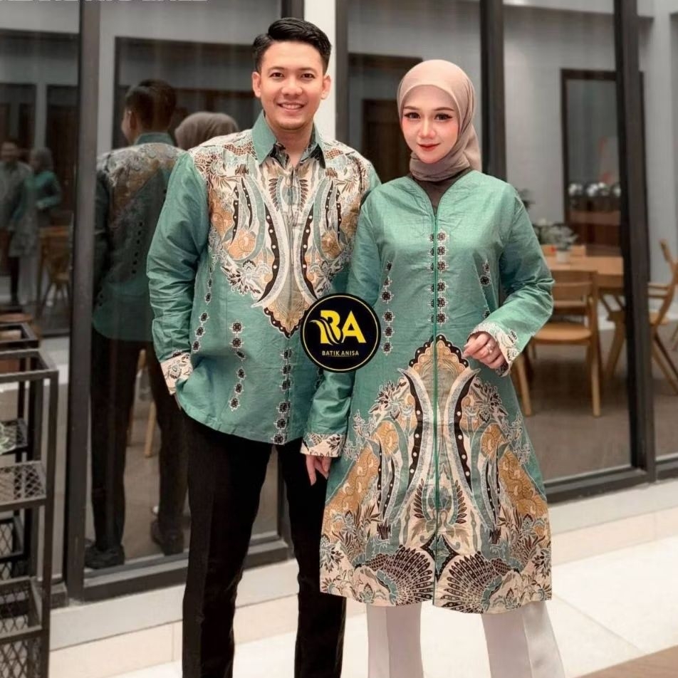 Batik Couple (GMBATIK) - Baju Batik Couple Tunik Resleting Depan Kemeja Batik Lengan Panjang