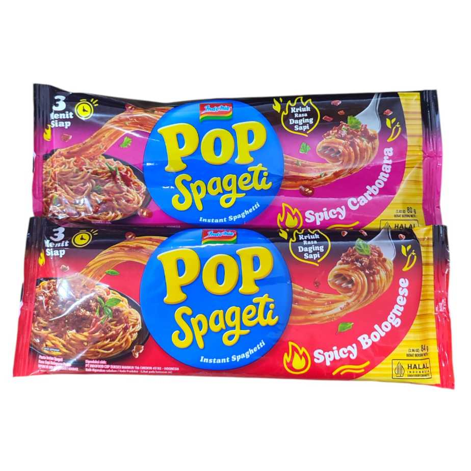 

Pop Spageti Spicy Carbonara & Bolognese 84 Gr - Mie Pasta Instan - Toserba Gadjah - Ekonomis