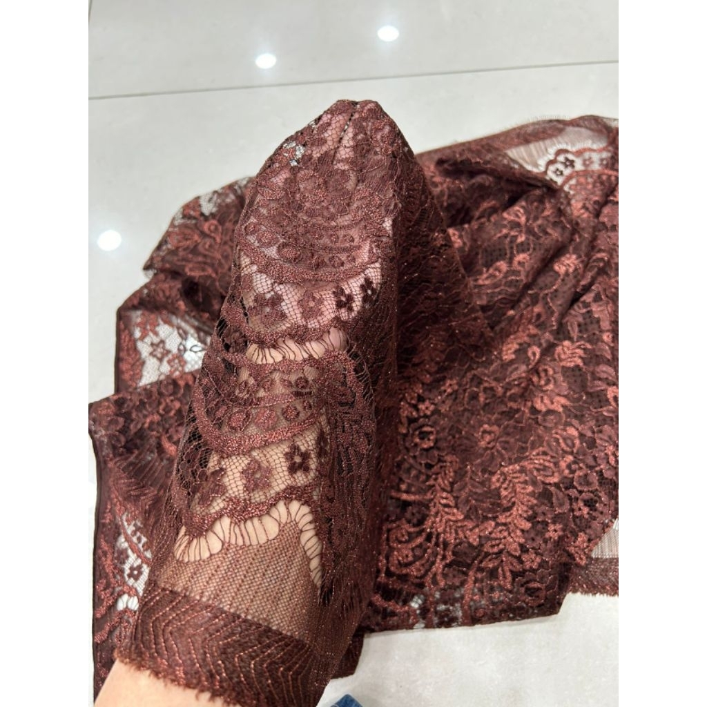 Bakal Kain Bahan Kebaya Brokat Semi Prancis Metalik High Quality/Brukat Semi Francis Laminate/Brukat