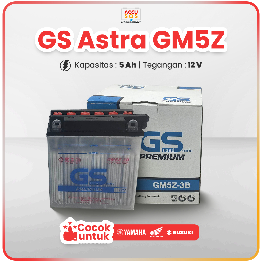 Aki Motor GS Astra GM5Z-3B 12V 5AH Aki Basah untuk MIO SPORTY SMILE ASTREA GRAND PRIMA SUPRA X LEGEN