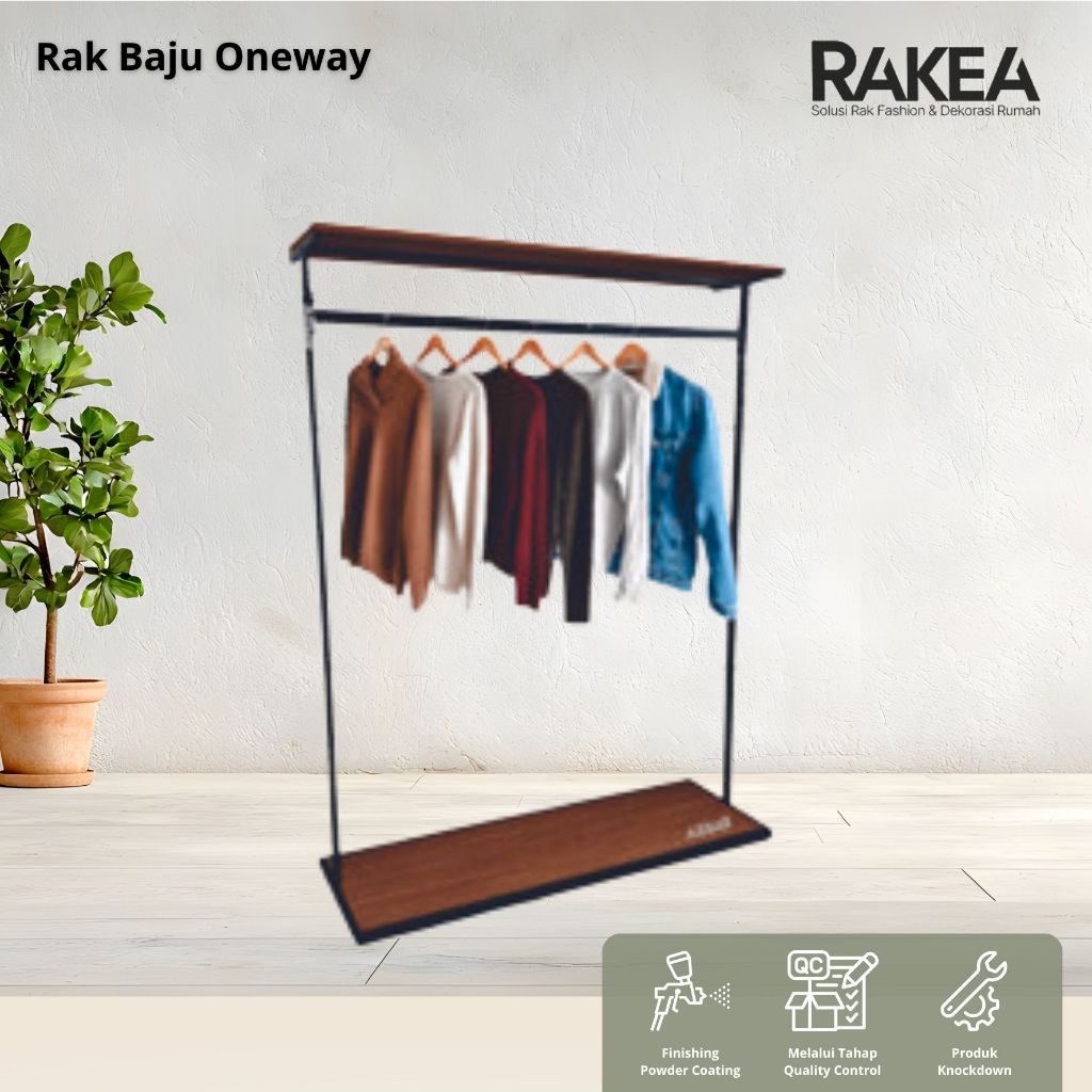 RAK BAJU ONEWAY DW - GAWANG BAJU BESI DAN KAYU/ GANTUNGAN DISPLAY BAJU BUTIK/ DEKORASI KAMAR - RAKEA