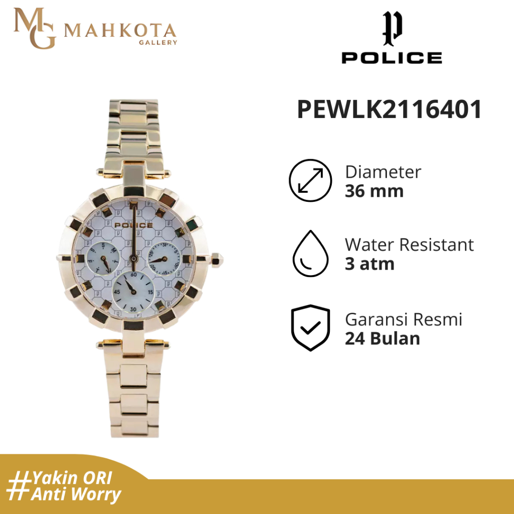 Jam Tangan Wanita Police  PEWLK2116401 Strap  Stainless Steel Original dan Bergaransi