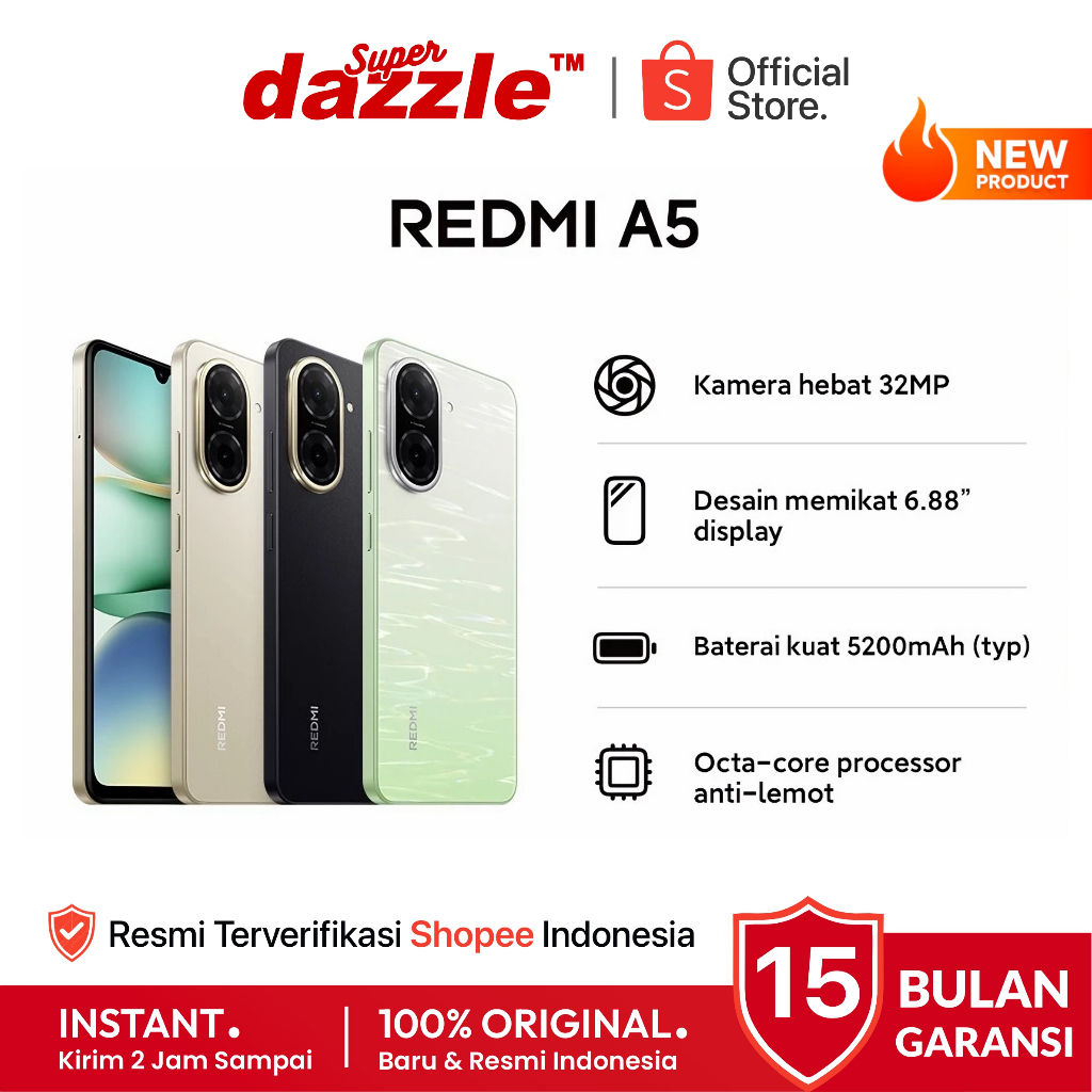 [ TERLARIS ] HP XIAOMI Redmi A5 4/128 GB Original TAM Resmi Official Store Mall Handphone Ori