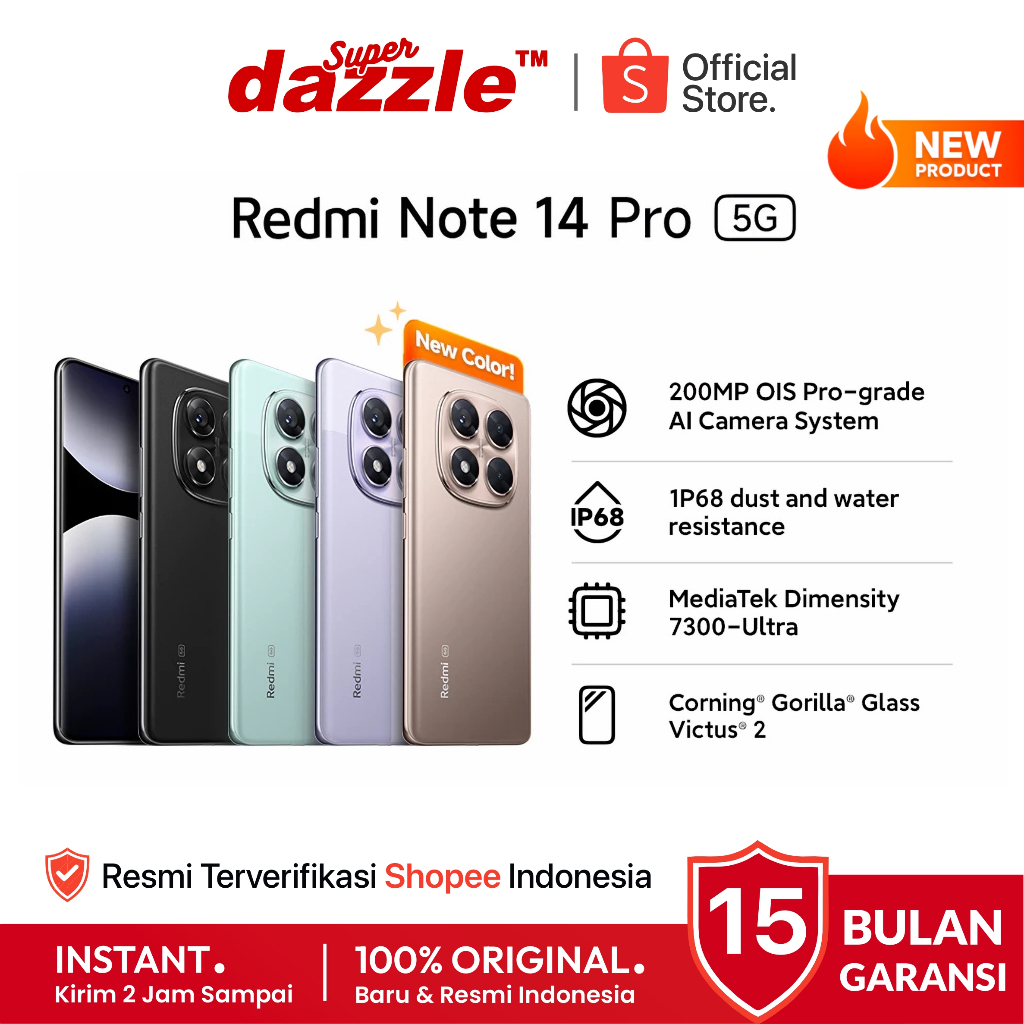 [ TERLARIS ] HP Xiaomi Redmi Note 14 PRO 5G 12/512 12/256 8/256 8/128 GB Original 100% Garansi Resmi