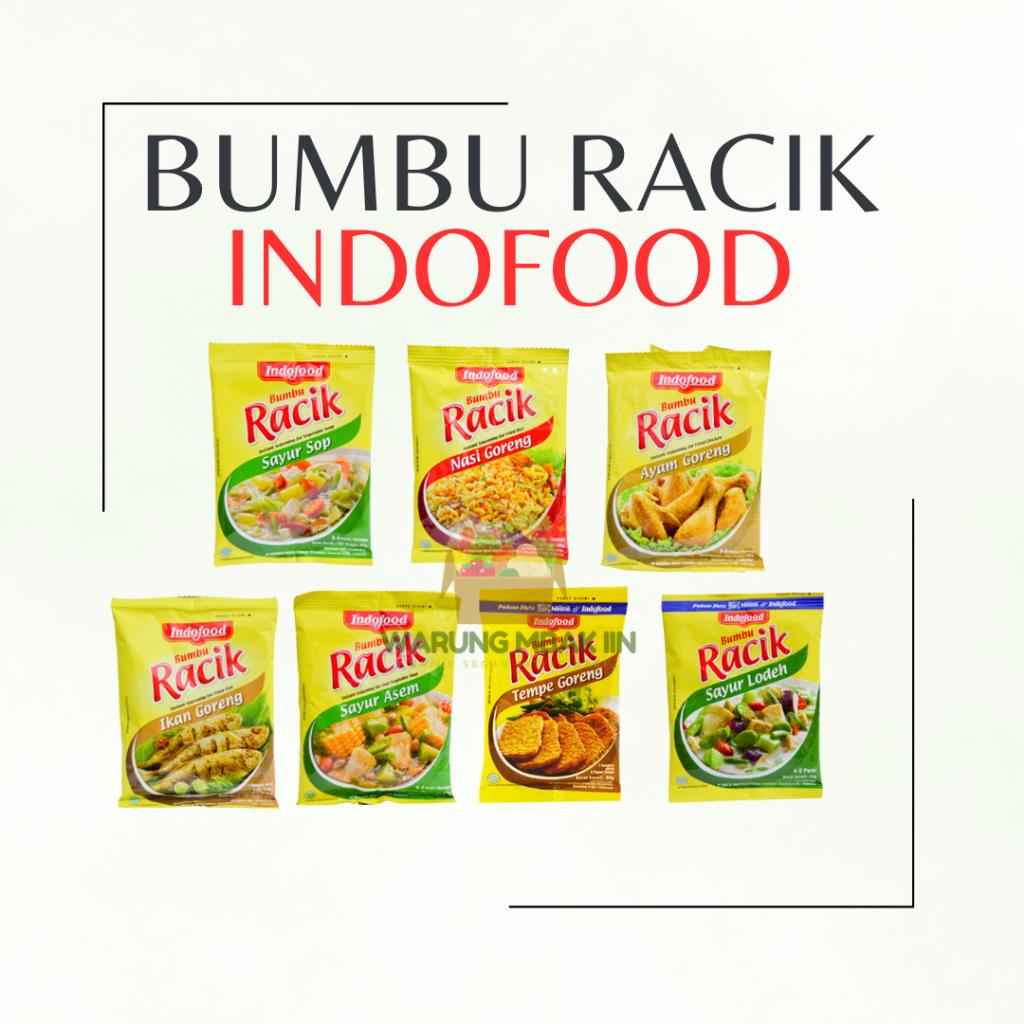 

Bumbu Racik Instant Indofood - SAYUR SOP / NASI GORENG / AYAM GORENG / IKAN GORENG / SAYUR ASEM / TEMPE GORENG / SAYUR LODEH - 20 GRAM