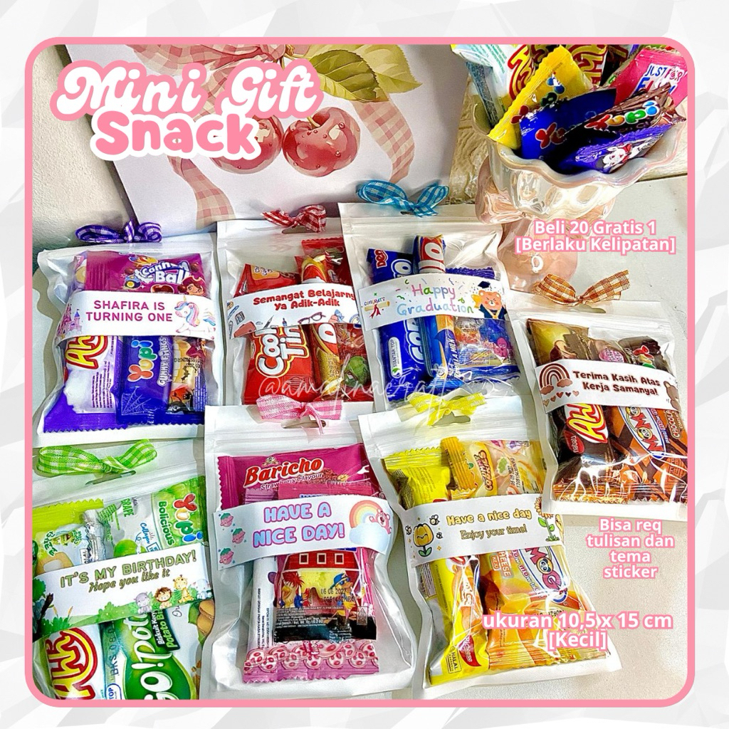 

[BELI 20 GRATIS 1 BERLAKU KELIPATAN] Mini Gift Snack Hampers [kecil] - Hadiah Ulang Tahun - Souvenir Makanan- TERMURAH - Ide Mini Gift - Freebies Snack