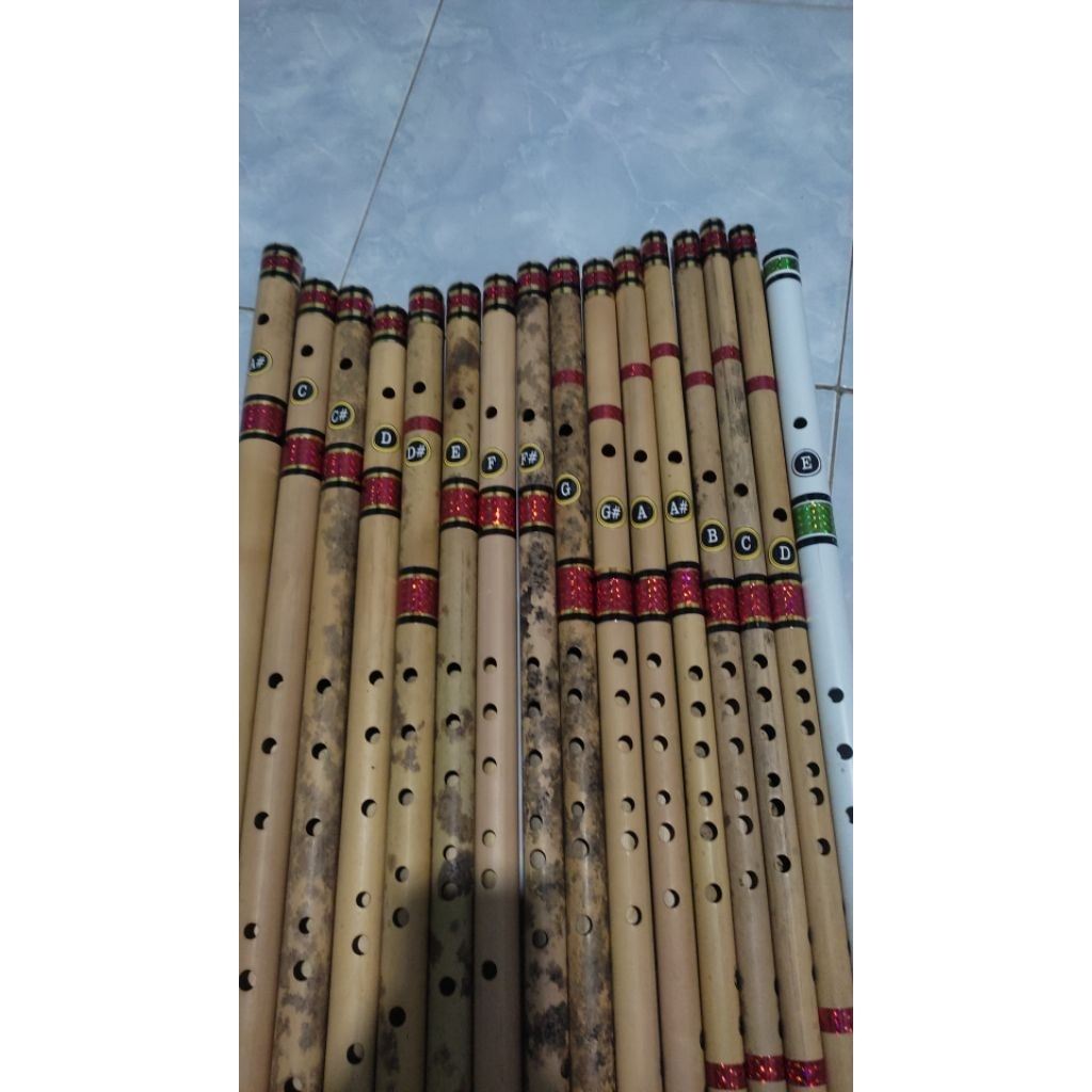 suling dangdut satu set lengkap isi 15 variasi merah bonus 1 suling paralon