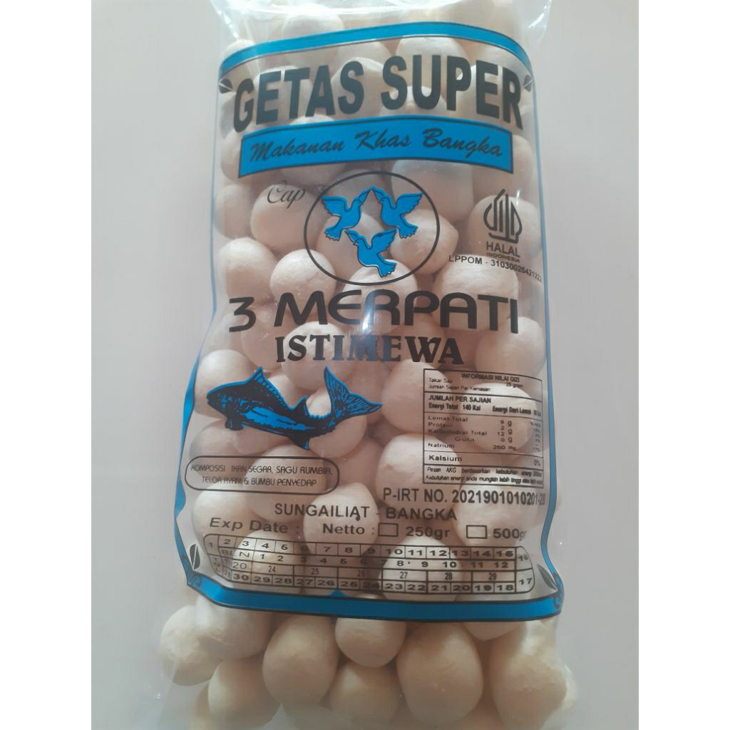 

Kerupuk Getas tenggiri super merek tiga merpati 250 gram