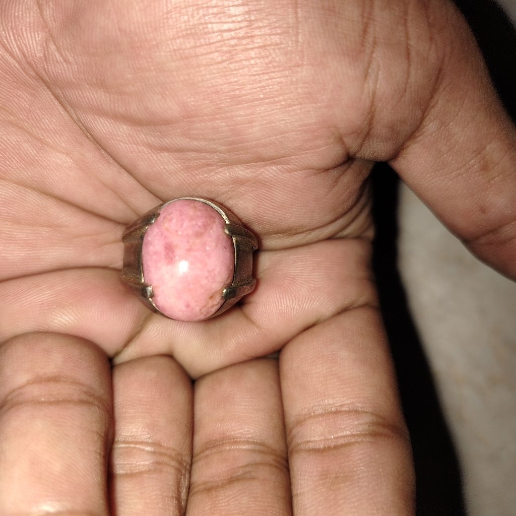 batu cincin merah jambu unik kuno jadul iketan perak