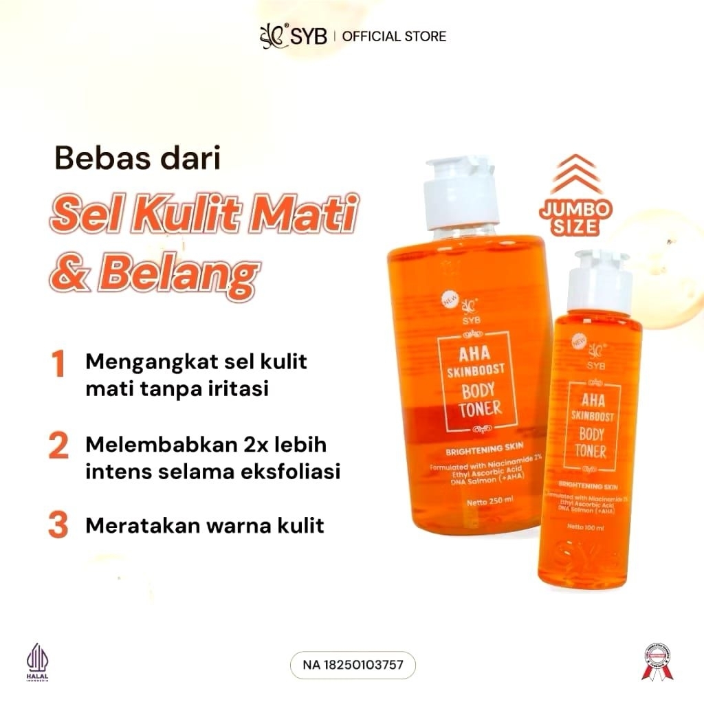 SYB AHA SKINBOOST BODYTONER 250ml Melembabkan Mencerahkan Kulit dengan Kandungan Glycolic acid, DNA 