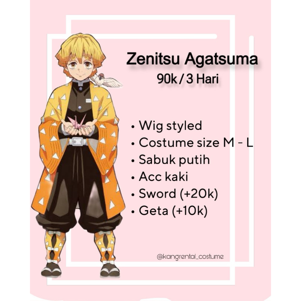 Rental Cosplay Zenitsu Agatsuma Kimetsu No Yaiba