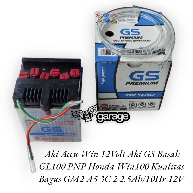 Aki win 12volt Accu Win 12Volt Aki GS Basah GL100 PNP Honda Win100 Kualitas Bagus GM2 A5 3C 2 2.5Ah/