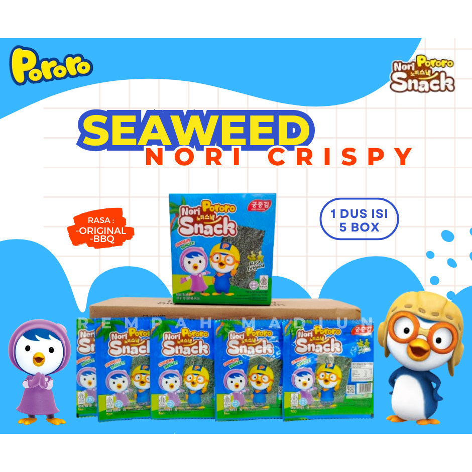

NORI LEMBAR PORORO 1 DUS | ISI 5 BOX | RUMPUT LAUT KERING | DRIED SEAWEED