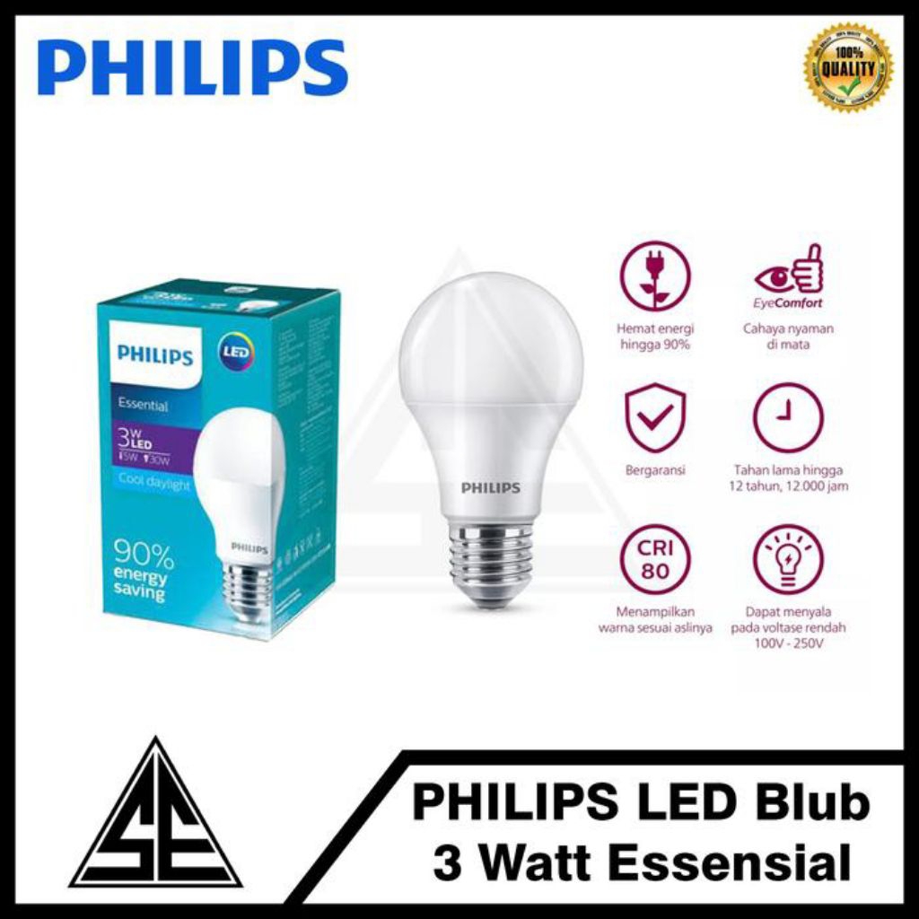 bola lampu LED Philips 3 Watt essentials