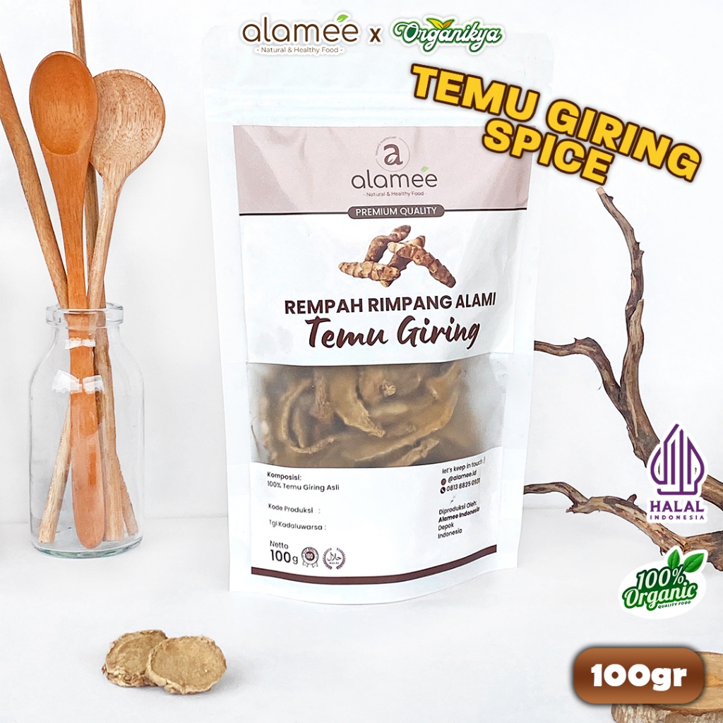 

ALAMEE Temu Giring Kering Organik Iris Kuning Gajah Rempah Rimpang Alami Bumbu Masak 100gr organikya